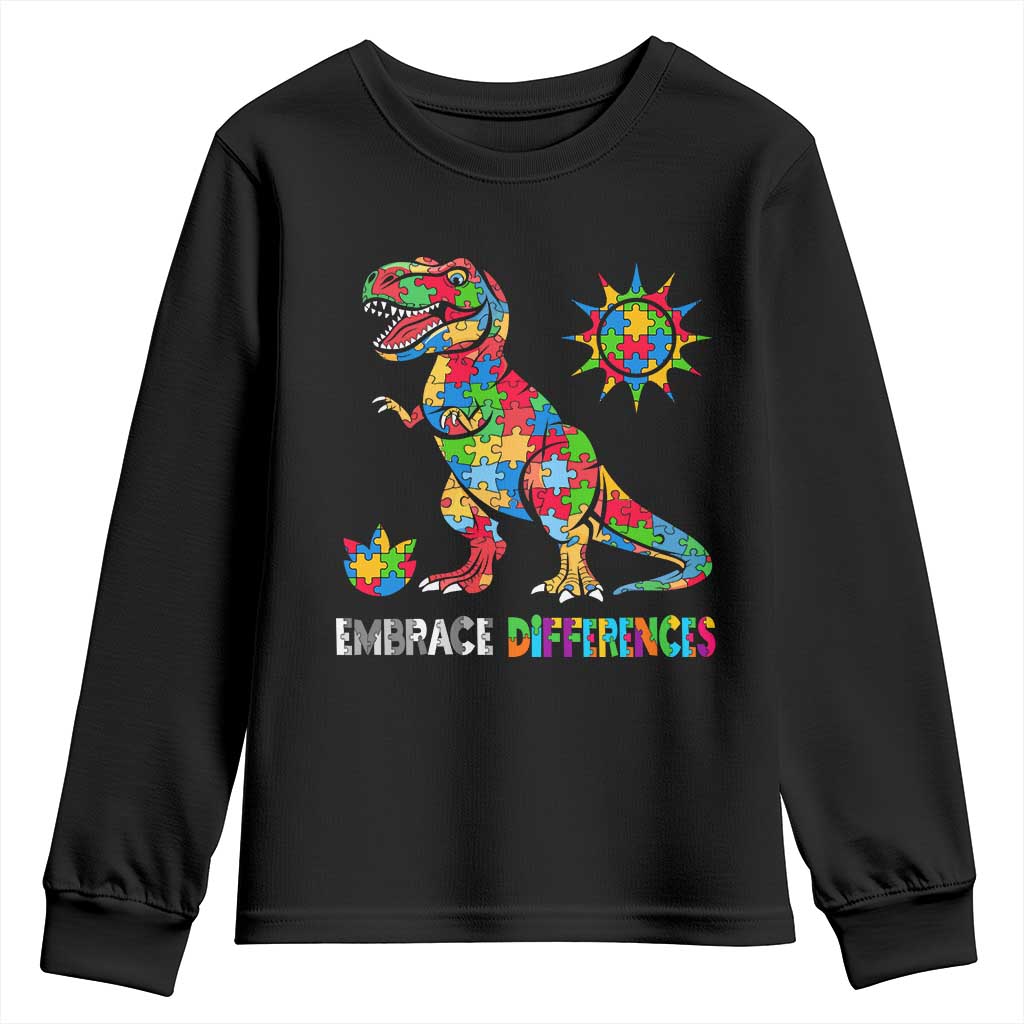 Funny Autism Awareness Embrace Differences Youth Sweatshirt Puzzle Dinosaur