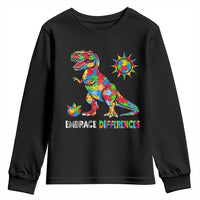 Funny Autism Awareness Embrace Differences Youth Sweatshirt Puzzle Dinosaur