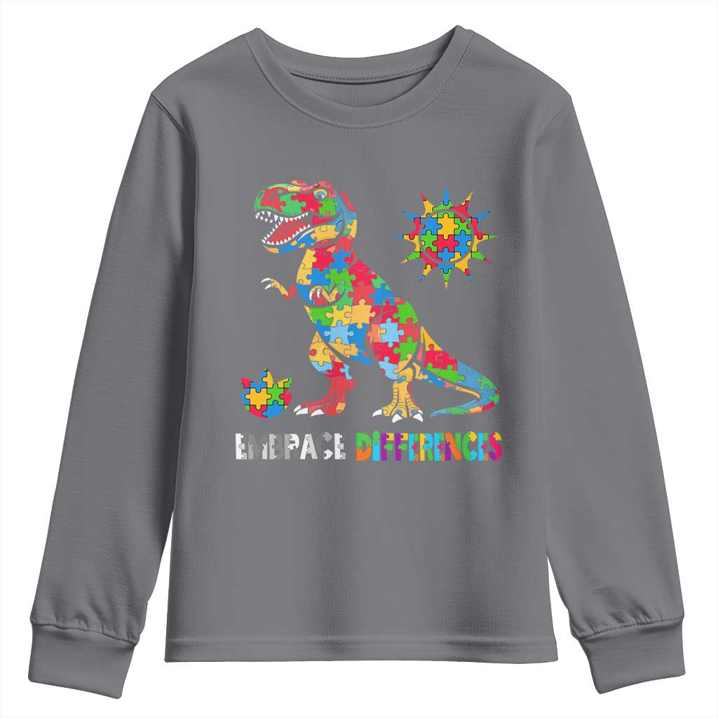 Funny Autism Awareness Embrace Differences Youth Sweatshirt Puzzle Dinosaur