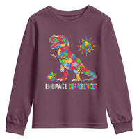 Funny Autism Awareness Embrace Differences Youth Sweatshirt Puzzle Dinosaur