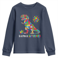 Funny Autism Awareness Embrace Differences Youth Sweatshirt Puzzle Dinosaur