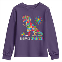Funny Autism Awareness Embrace Differences Youth Sweatshirt Puzzle Dinosaur