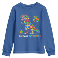 Funny Autism Awareness Embrace Differences Youth Sweatshirt Puzzle Dinosaur