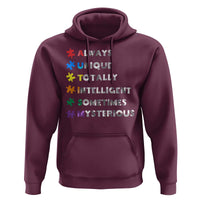 Funny Autism Awareness Hoodie Always Unique Totally Intelligent Sometimes Mysterious