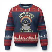 Funny I Don't Struggle With Autism I'm Actually Very Good At It Ugly Christmas Sweater Autistic Racoon