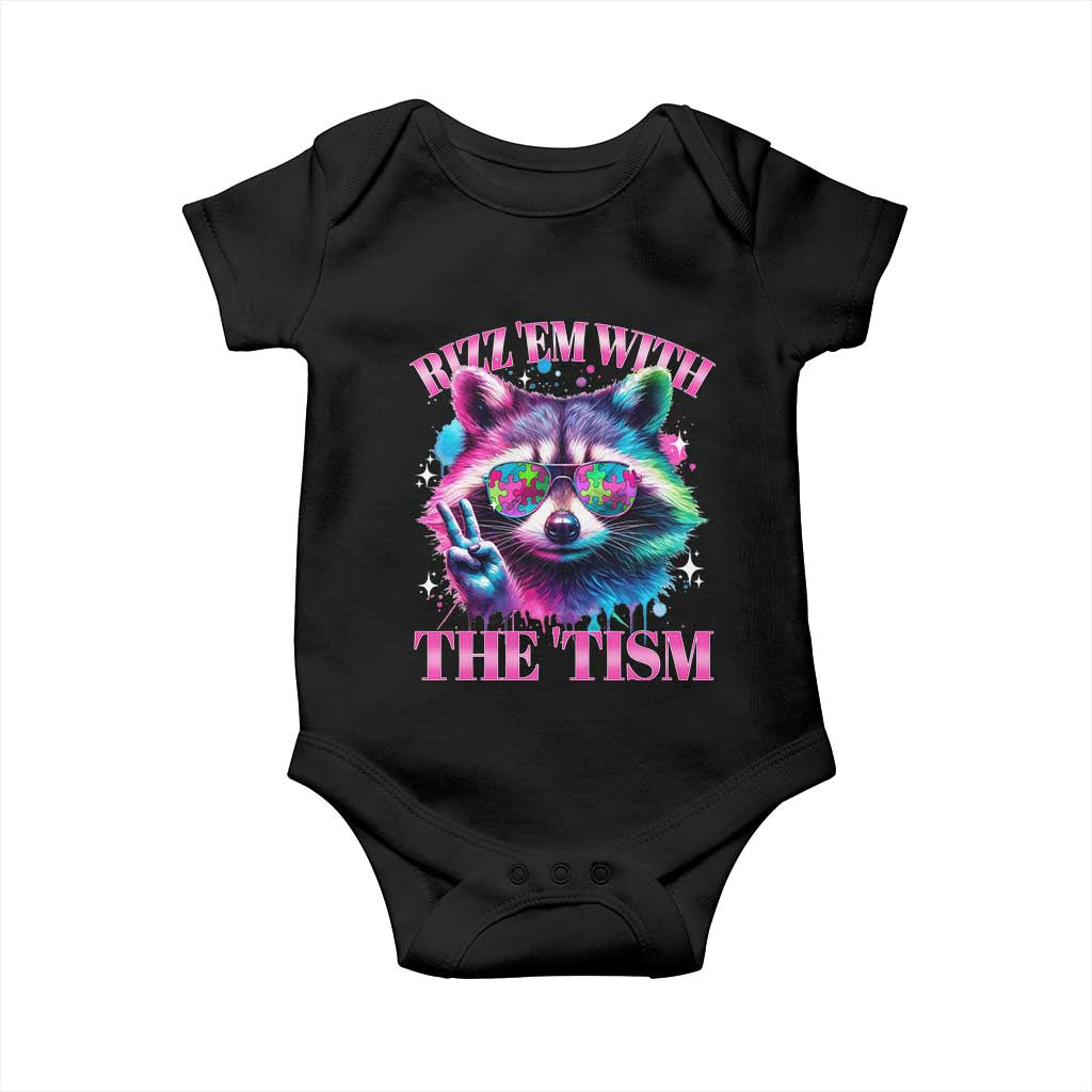Funny Autism Awareness Racoon Baby Onesie Rizz Em With The Tism Meme Autistic