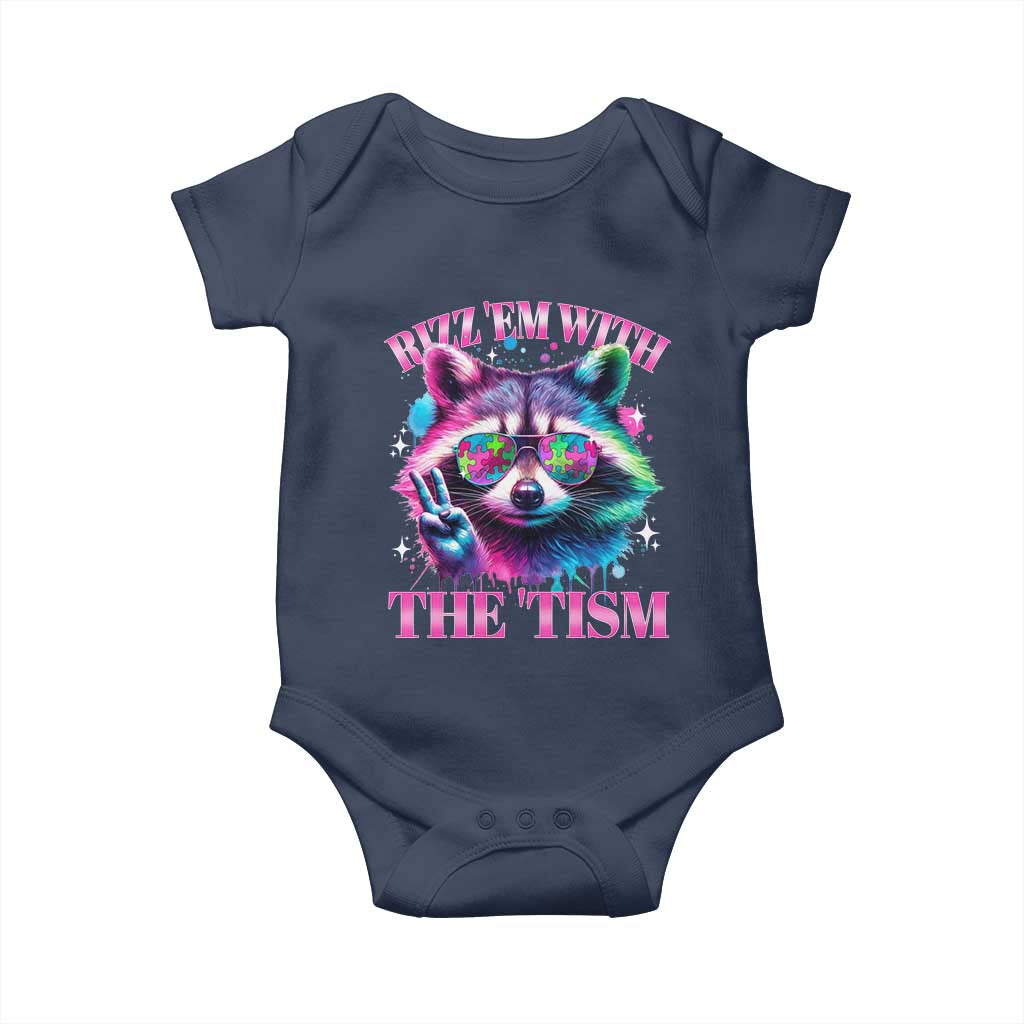 Funny Autism Awareness Racoon Baby Onesie Rizz Em With The Tism Meme Autistic