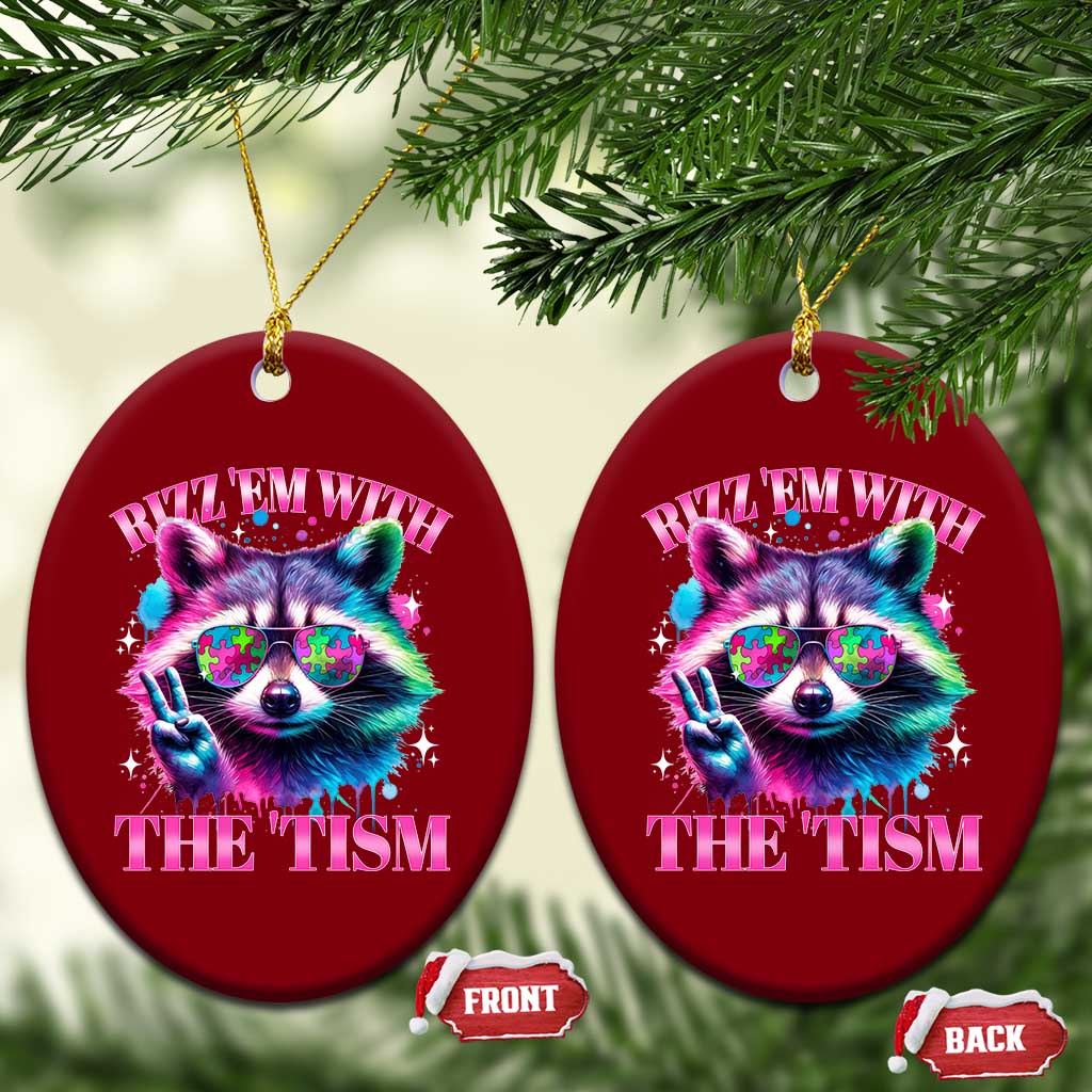 Funny Autism Awareness Racoon Ceramic Ornament Rizz Em With The Tism Meme Autistic