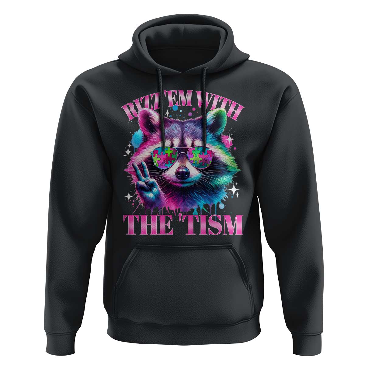 Funny Autism Awareness Racoon Hoodie Rizz Em With The Tism Meme Autistic