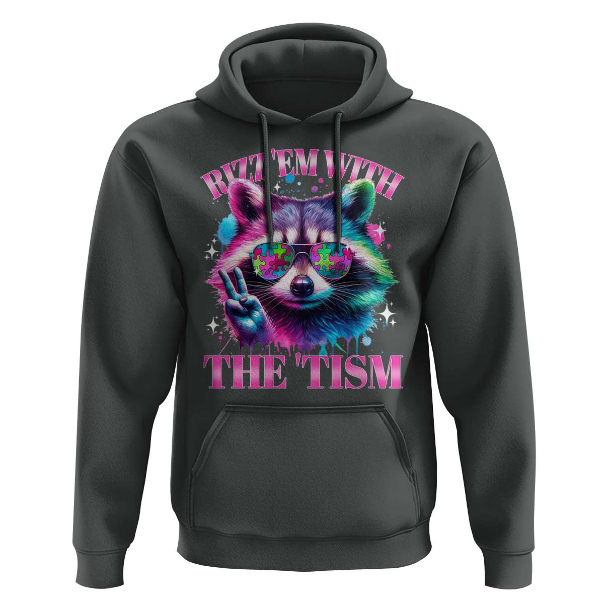 Funny Autism Awareness Racoon Hoodie Rizz Em With The Tism Meme Autistic