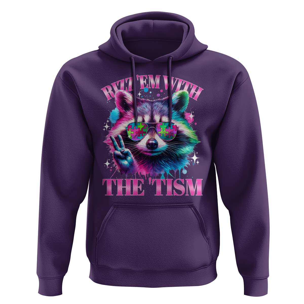 Funny Autism Awareness Racoon Hoodie Rizz Em With The Tism Meme Autistic