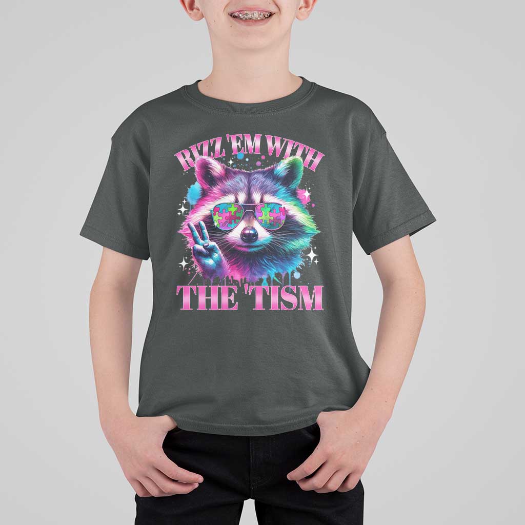 Funny Autism Awareness Racoon T Shirt For Kid Rizz Em With The Tism Meme Autistic