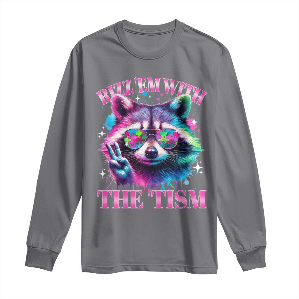 Funny Autism Awareness Racoon Long Sleeve Shirt Rizz Em With The Tism Meme Autistic