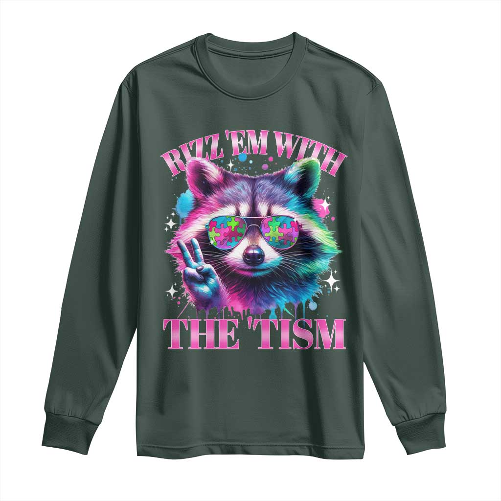 Funny Autism Awareness Racoon Long Sleeve Shirt Rizz Em With The Tism Meme Autistic