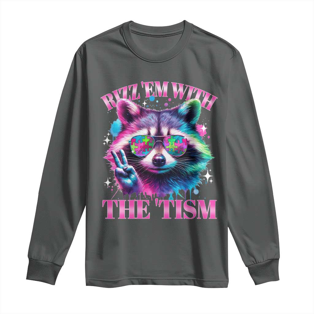 Funny Autism Awareness Racoon Long Sleeve Shirt Rizz Em With The Tism Meme Autistic