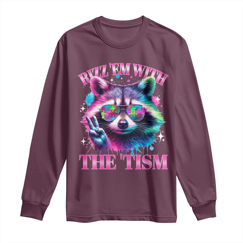 Funny Autism Awareness Racoon Long Sleeve Shirt Rizz Em With The Tism Meme Autistic