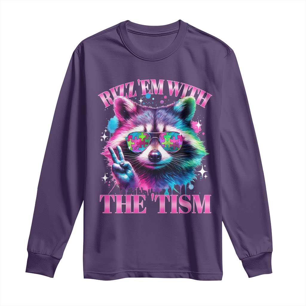 Funny Autism Awareness Racoon Long Sleeve Shirt Rizz Em With The Tism Meme Autistic