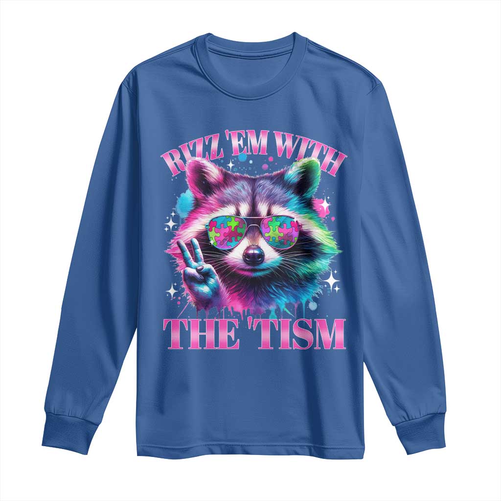 Funny Autism Awareness Racoon Long Sleeve Shirt Rizz Em With The Tism Meme Autistic