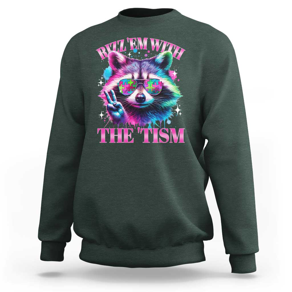 Funny Autism Awareness Racoon Sweatshirt Rizz Em With The Tism Meme Autistic
