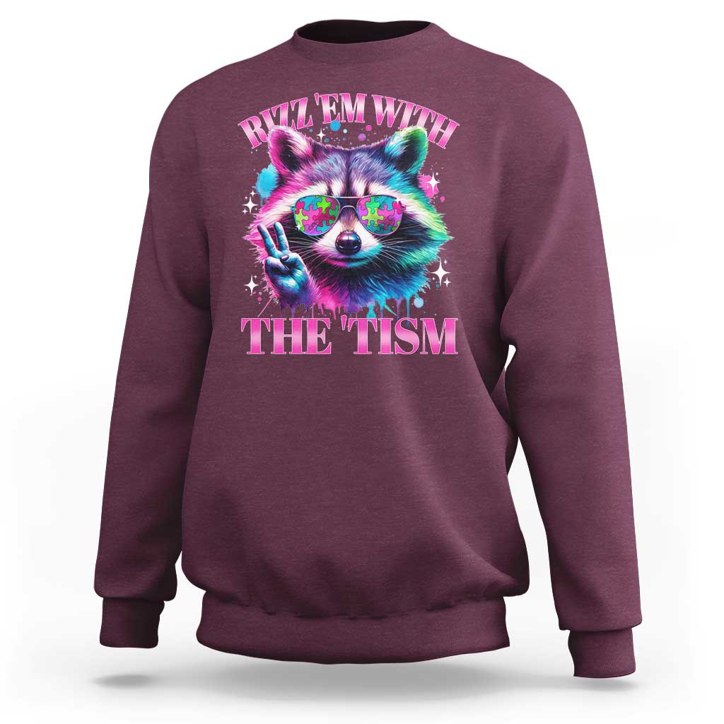 Funny Autism Awareness Racoon Sweatshirt Rizz Em With The Tism Meme Autistic