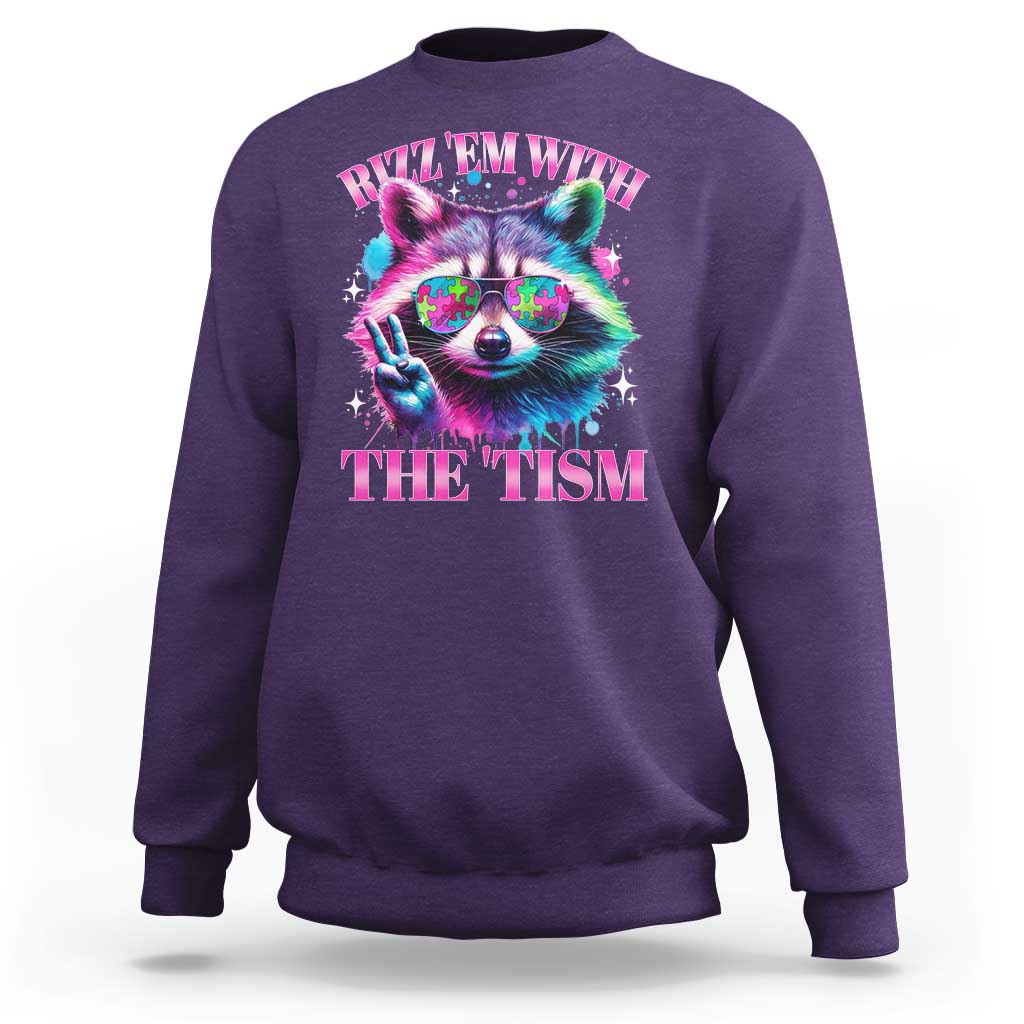 Funny Autism Awareness Racoon Sweatshirt Rizz Em With The Tism Meme Autistic
