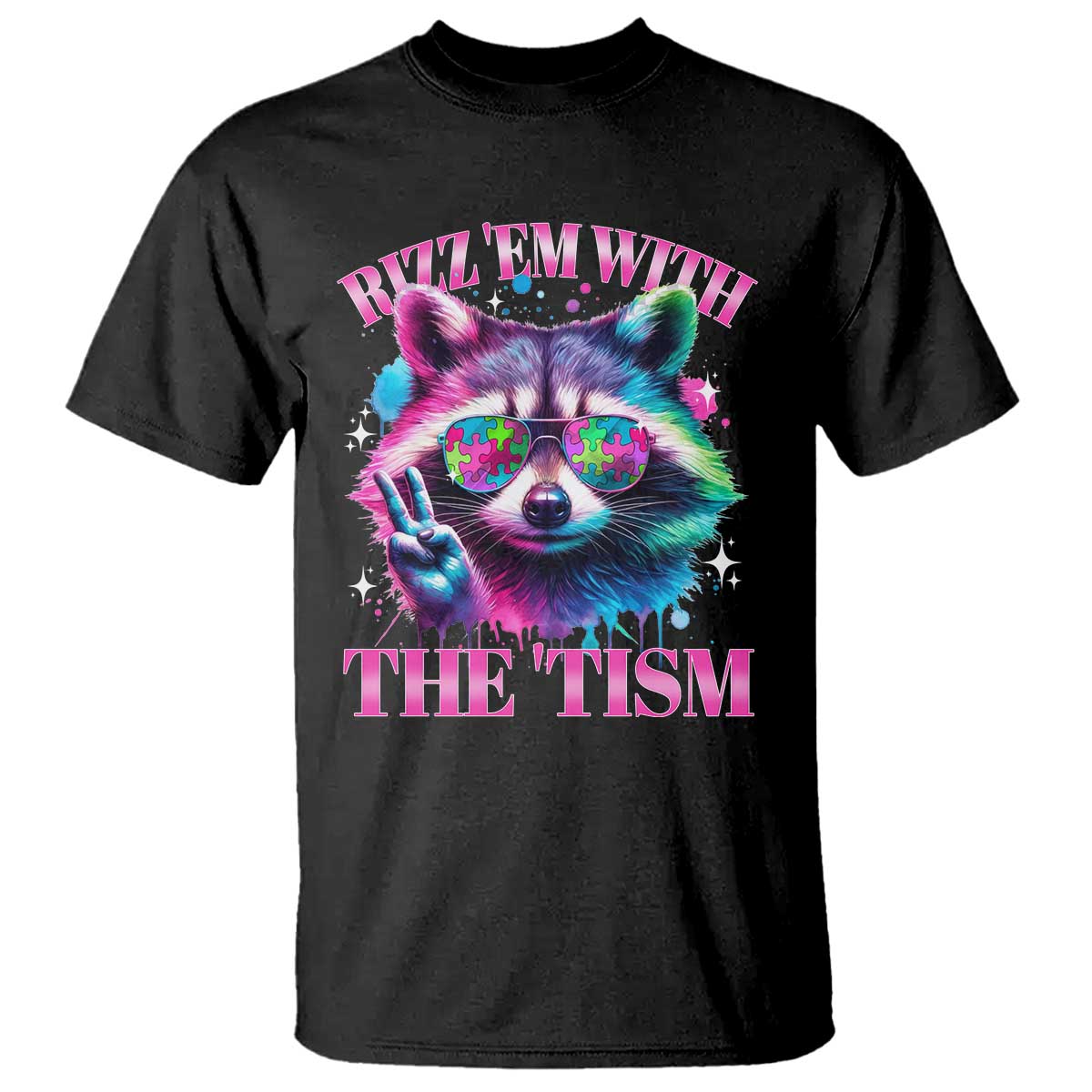 Funny Autism Awareness Racoon T Shirt Rizz Em With The Tism Meme Autistic