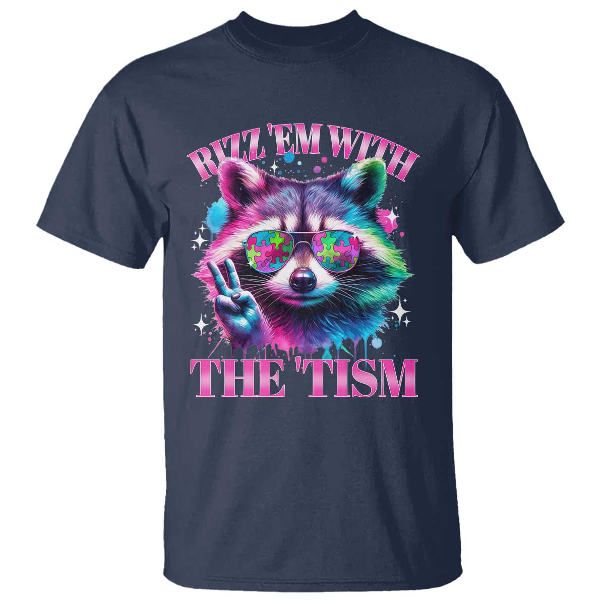 Funny Autism Awareness Racoon T Shirt Rizz Em With The Tism Meme Autistic
