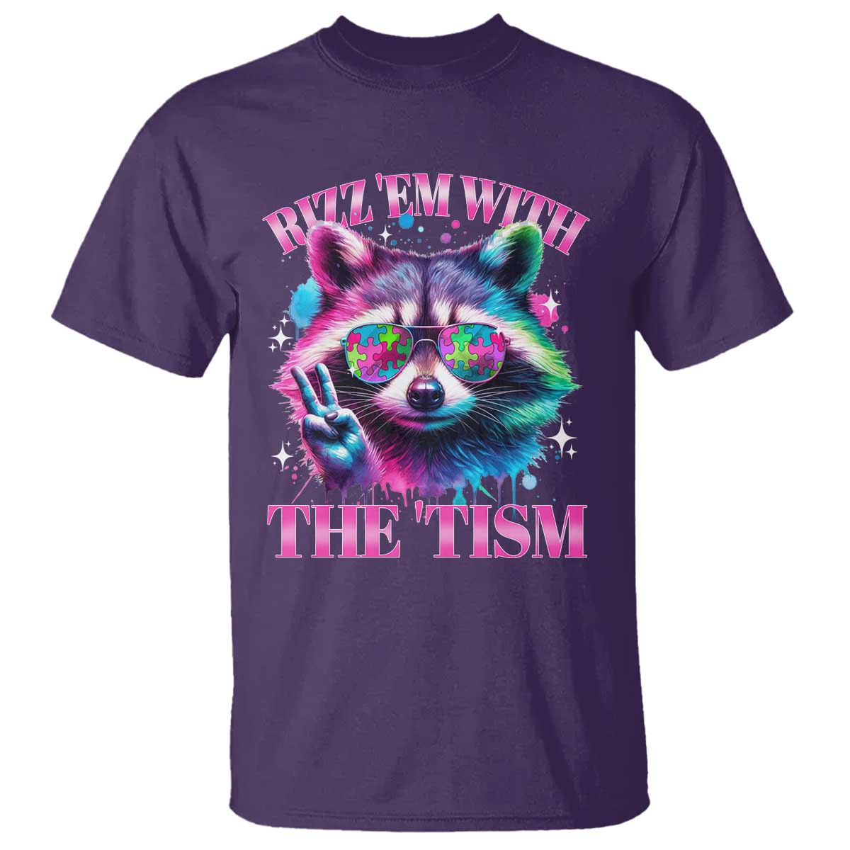 Funny Autism Awareness Racoon T Shirt Rizz Em With The Tism Meme Autistic