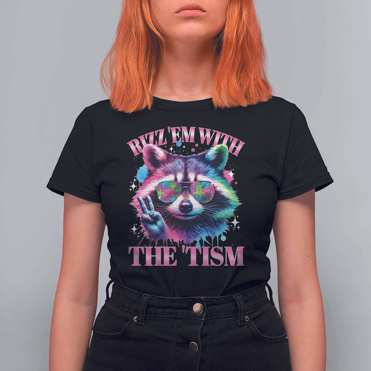 Funny Autism Awareness Racoon T Shirt For Women Rizz Em With The Tism Meme Autistic