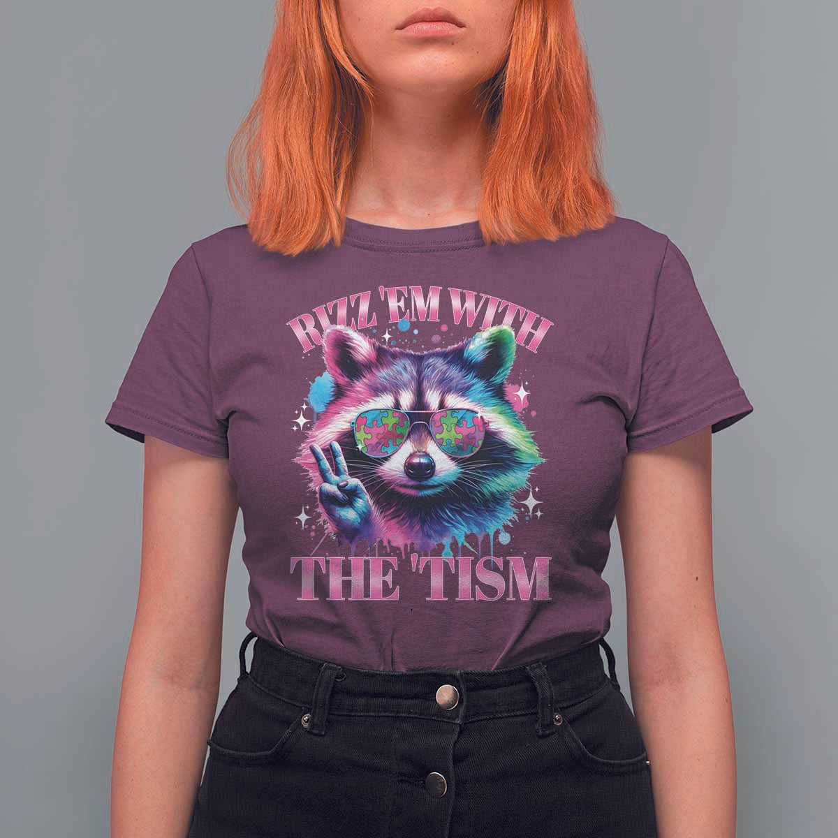 Funny Autism Awareness Racoon T Shirt For Women Rizz Em With The Tism Meme Autistic