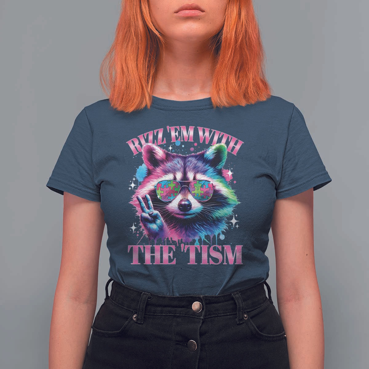 Funny Autism Awareness Racoon T Shirt For Women Rizz Em With The Tism Meme Autistic