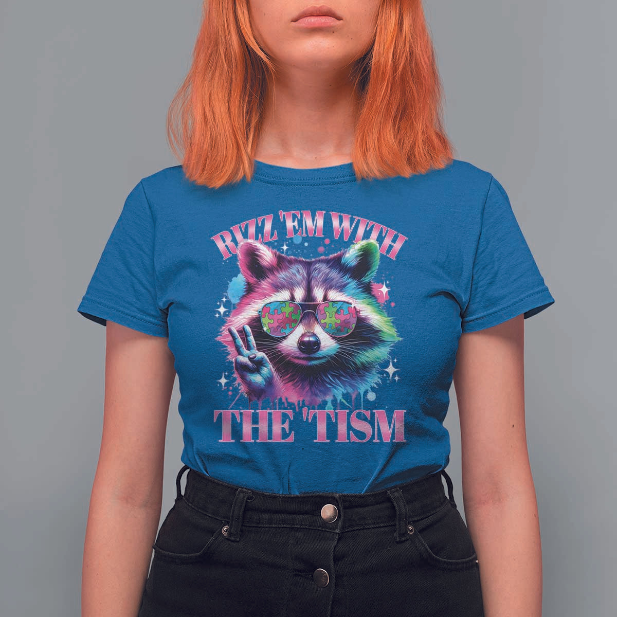 Funny Autism Awareness Racoon T Shirt For Women Rizz Em With The Tism Meme Autistic