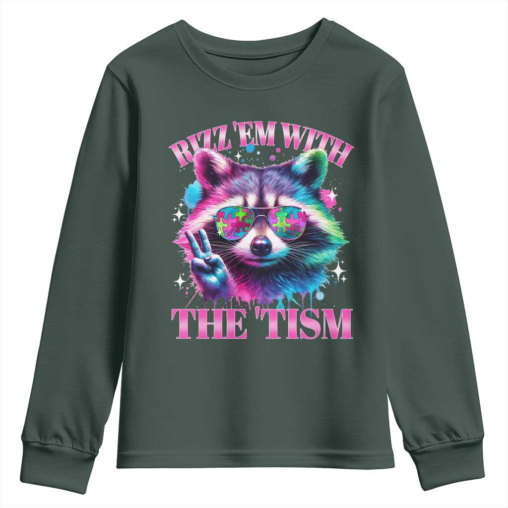 Funny Autism Awareness Racoon Youth Sweatshirt Rizz Em With The Tism Meme Autistic