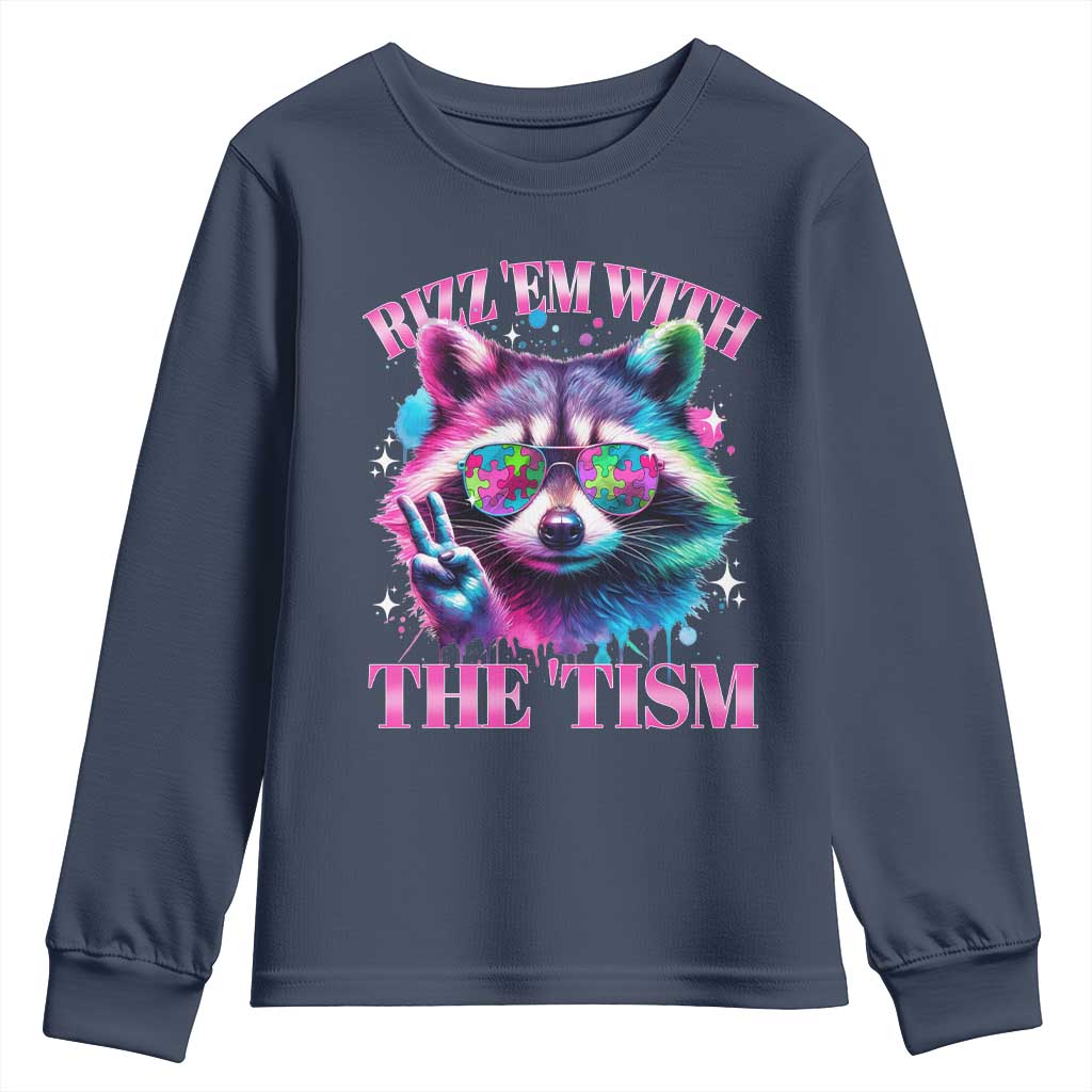 Funny Autism Awareness Racoon Youth Sweatshirt Rizz Em With The Tism Meme Autistic