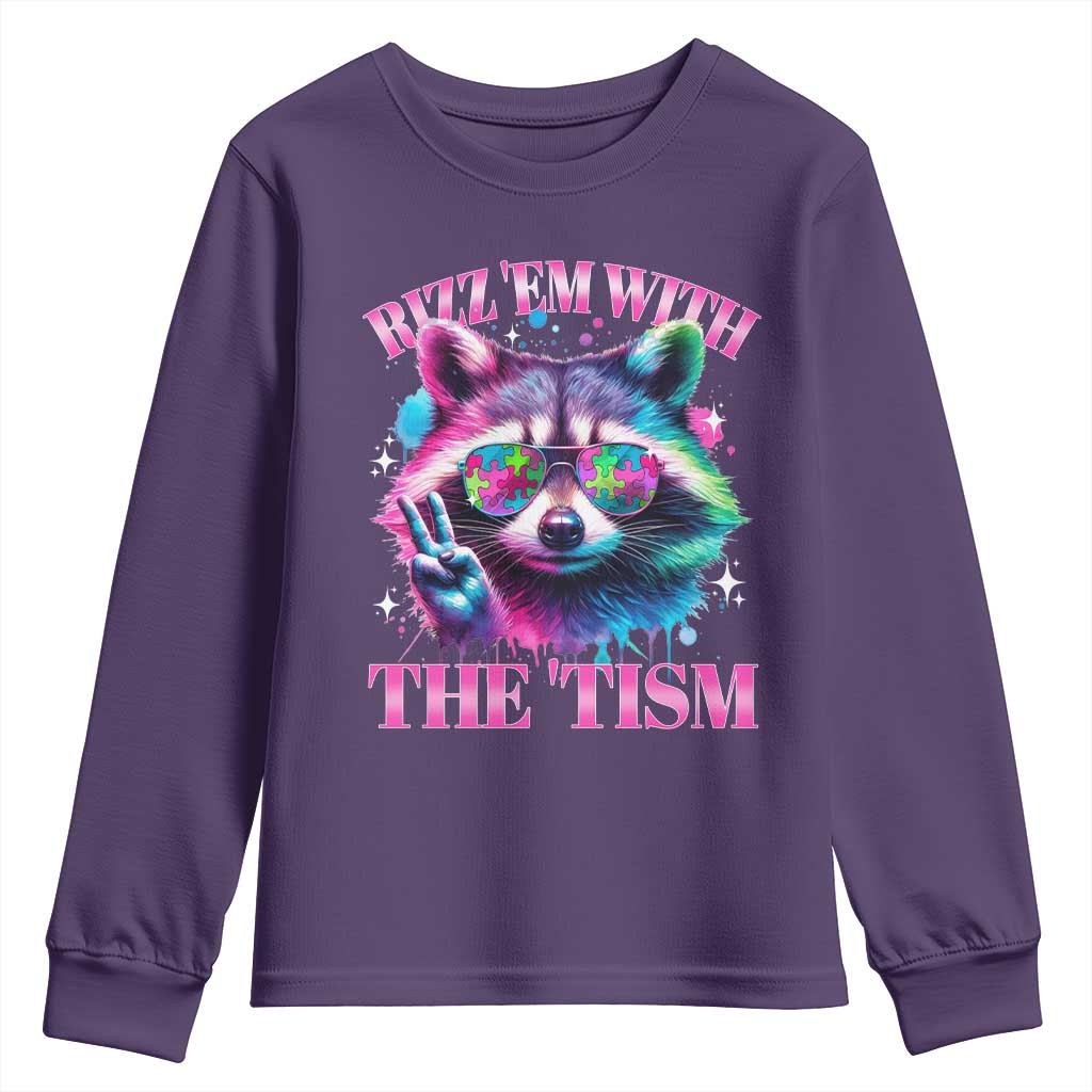 Funny Autism Awareness Racoon Youth Sweatshirt Rizz Em With The Tism Meme Autistic