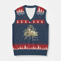 He Is Risen V-Neck Knit Sweater Vest Christian Religious Easter Day Bible Verse Sheep - Wonder Print Shop