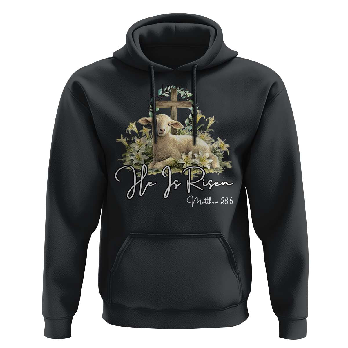 He Is Risen Hoodie Christian Religious Easter Day Bible Verse Sheep