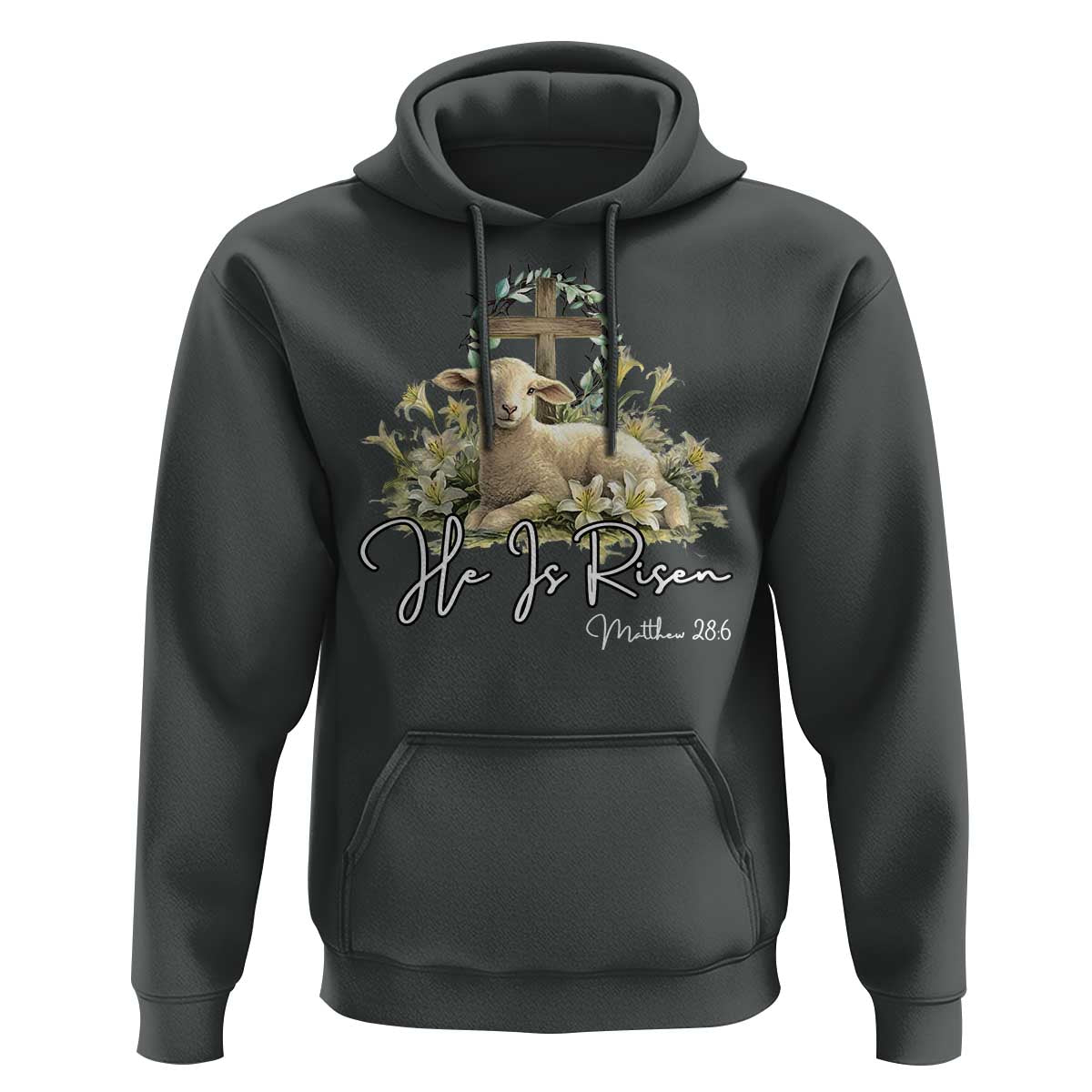 He Is Risen Hoodie Christian Religious Easter Day Bible Verse Sheep