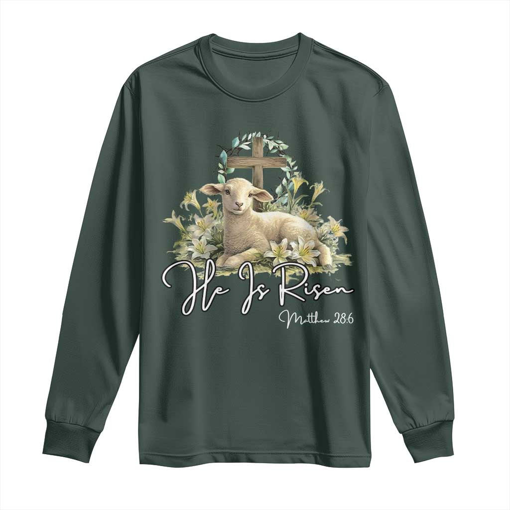 He Is Risen Long Sleeve Shirt Christian Religious Easter Day Bible Verse Sheep