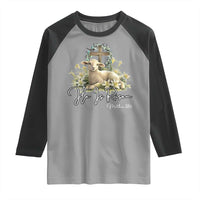 He Is Risen Raglan Shirt Christian Religious Easter Day Bible Verse Sheep
