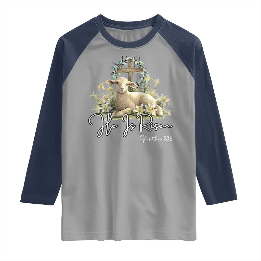 He Is Risen Raglan Shirt Christian Religious Easter Day Bible Verse Sheep