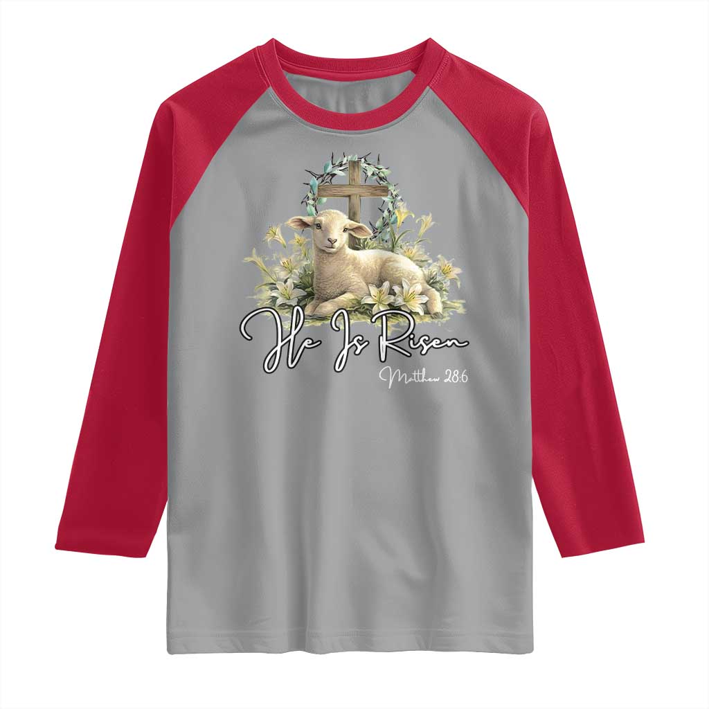 He Is Risen Raglan Shirt Christian Religious Easter Day Bible Verse Sheep