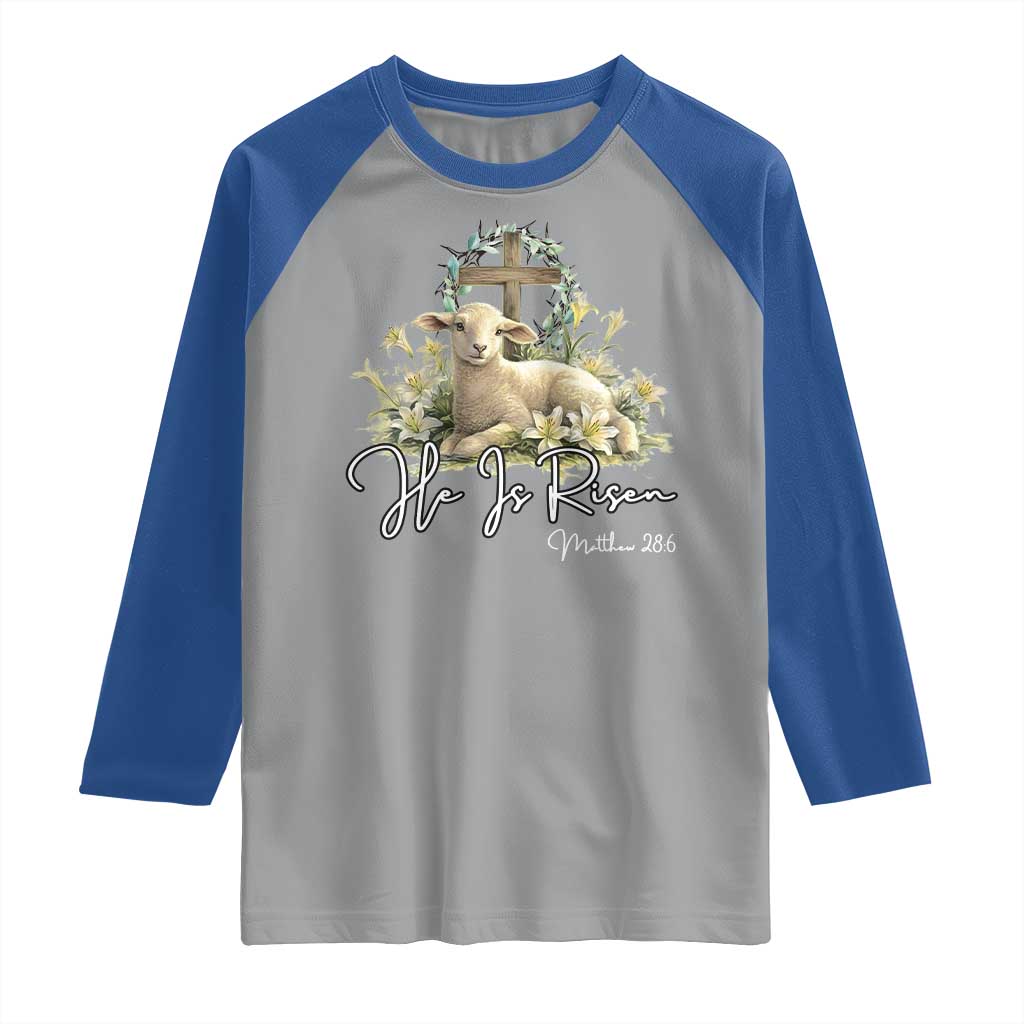 He Is Risen Raglan Shirt Christian Religious Easter Day Bible Verse Sheep
