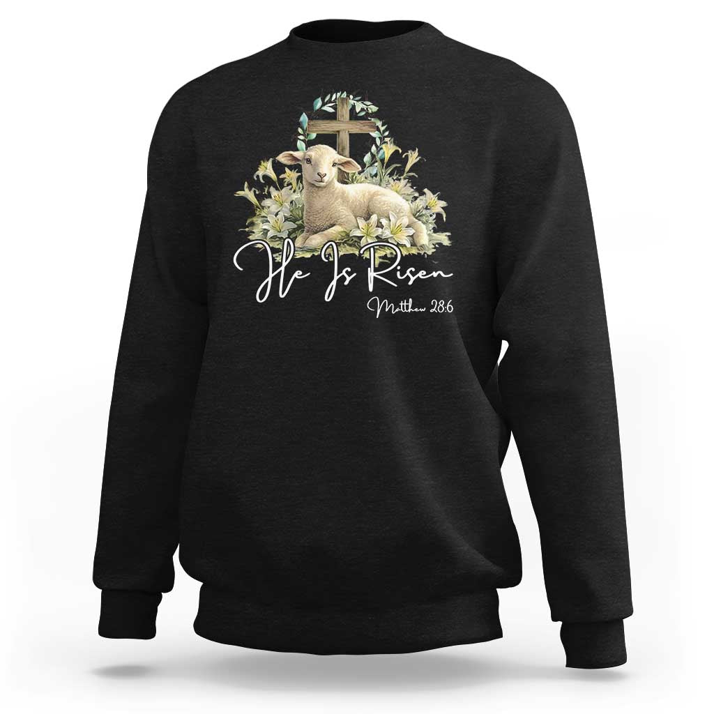 He Is Risen Sweatshirt Christian Religious Easter Day Bible Verse Sheep