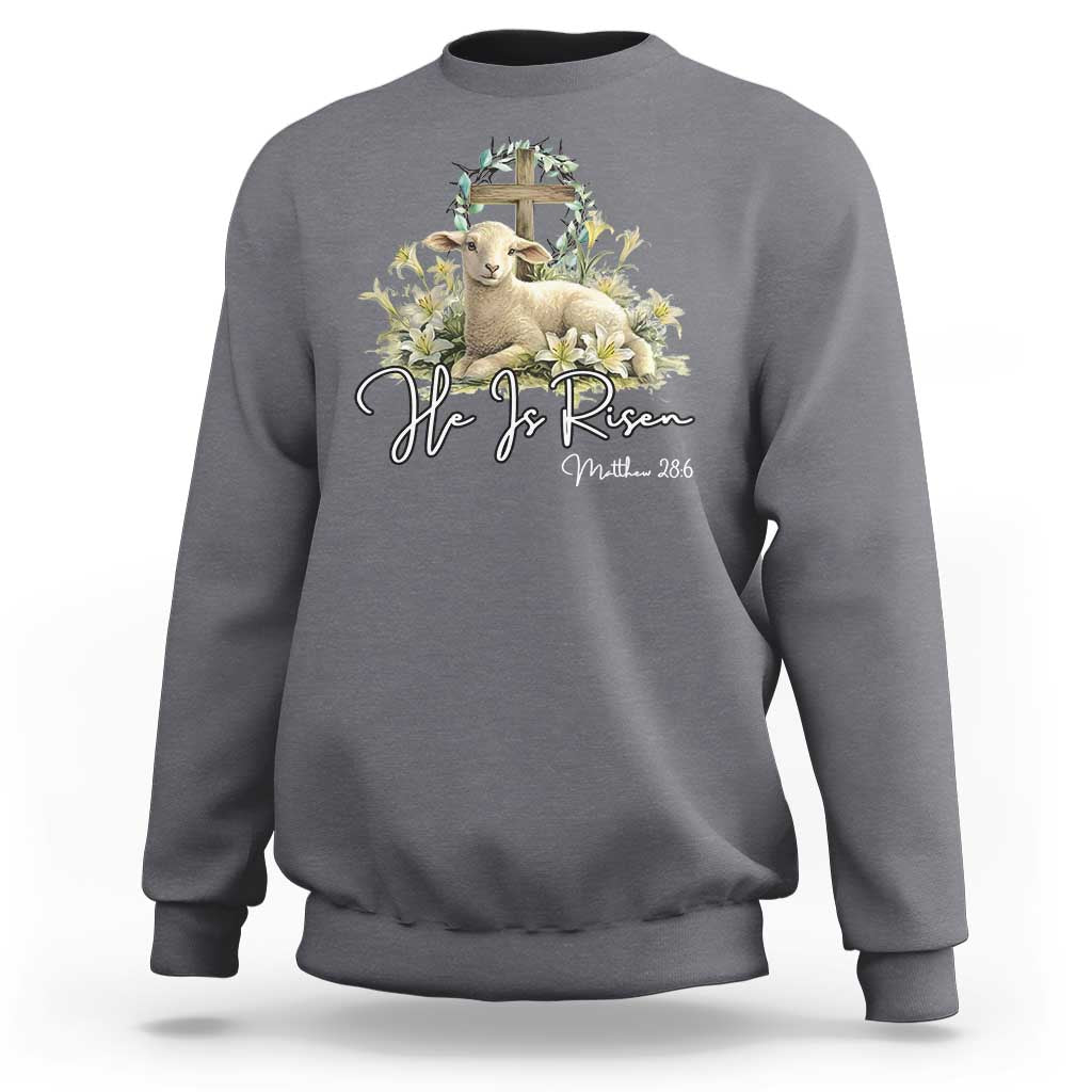 He Is Risen Sweatshirt Christian Religious Easter Day Bible Verse Sheep
