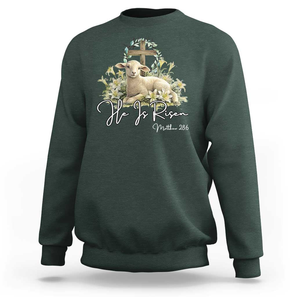 He Is Risen Sweatshirt Christian Religious Easter Day Bible Verse Sheep