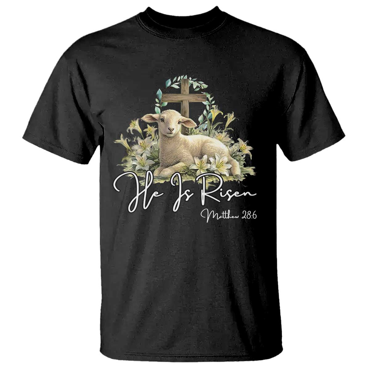 He Is Risen T Shirt Christian Religious Easter Day Bible Verse Sheep