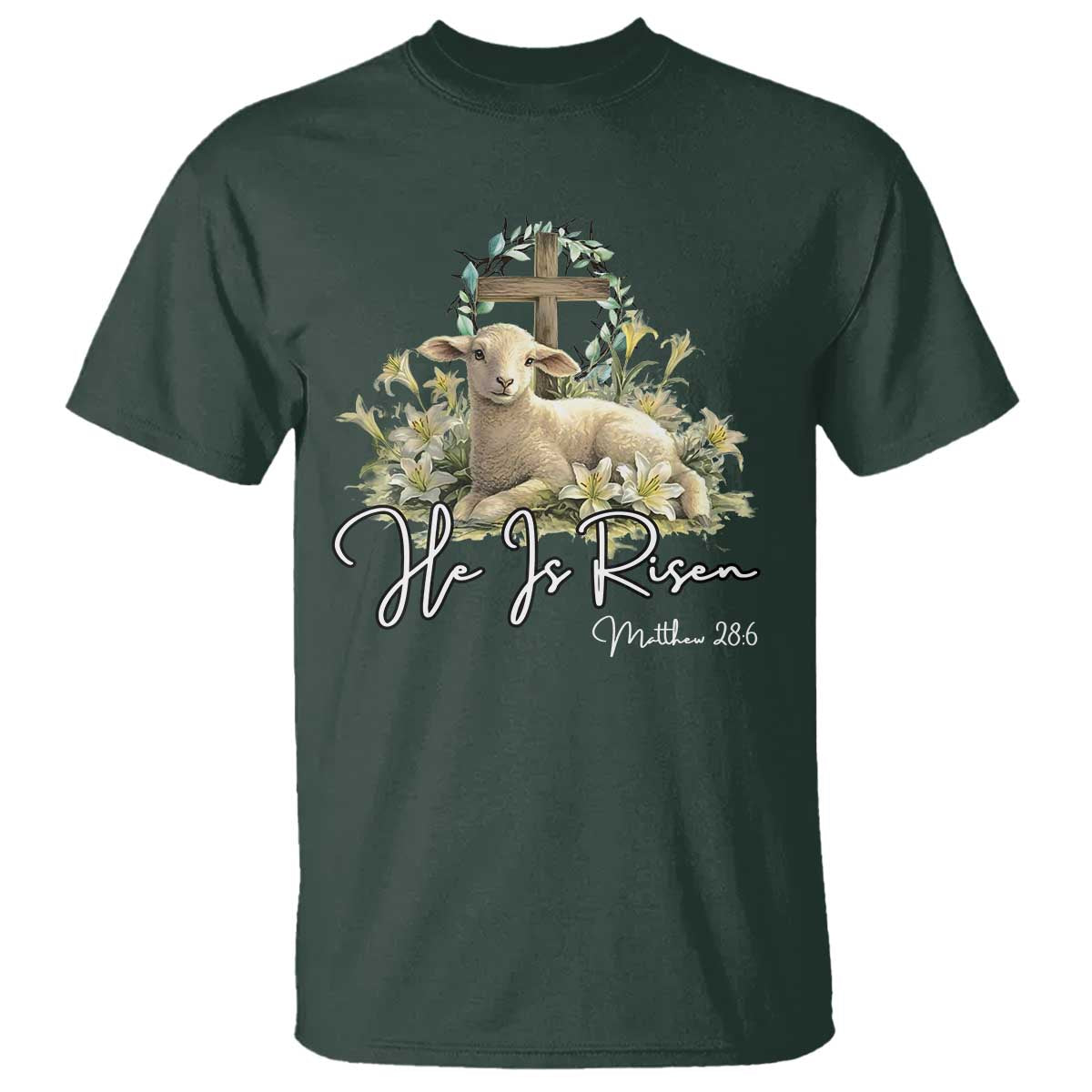 He Is Risen T Shirt Christian Religious Easter Day Bible Verse Sheep
