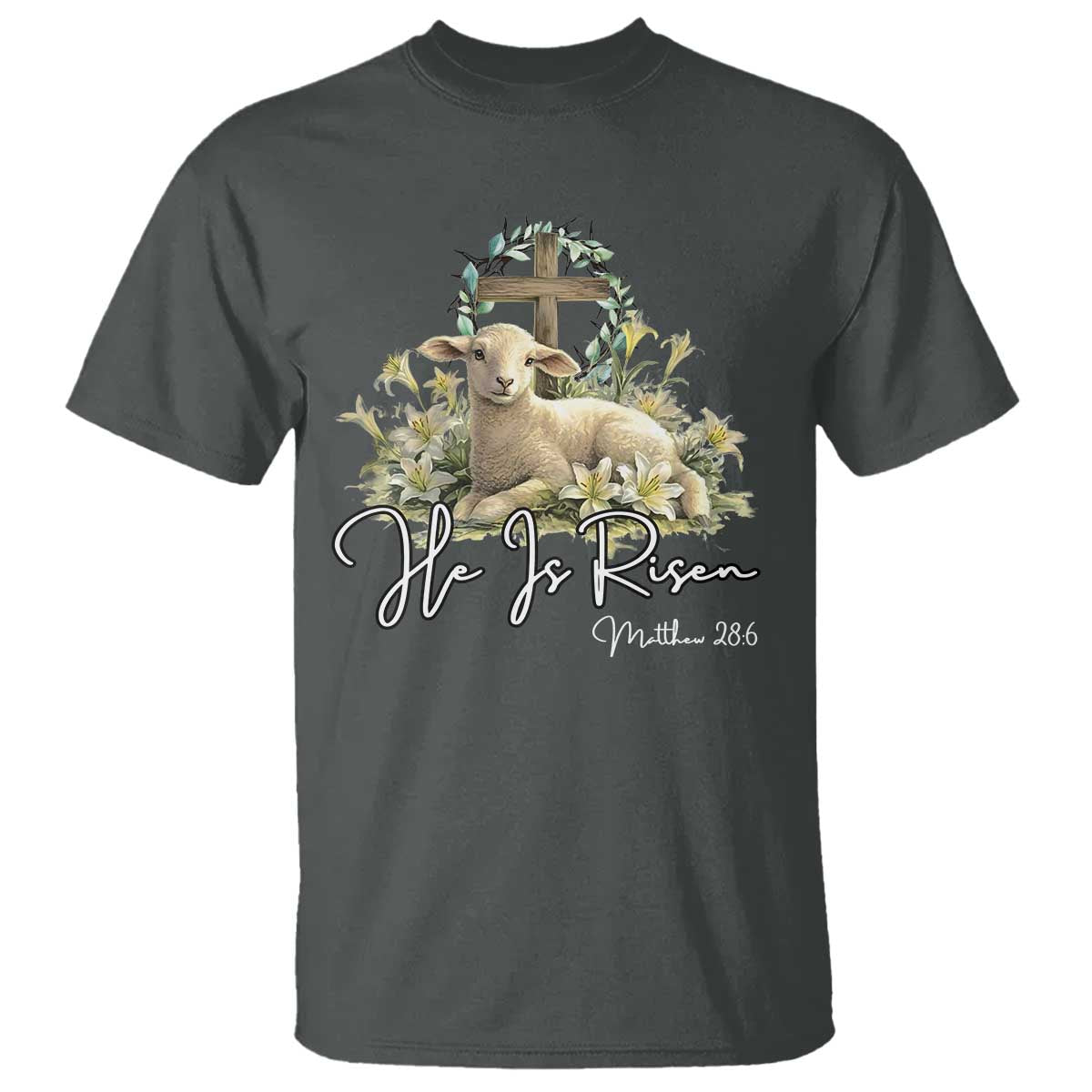 He Is Risen T Shirt Christian Religious Easter Day Bible Verse Sheep