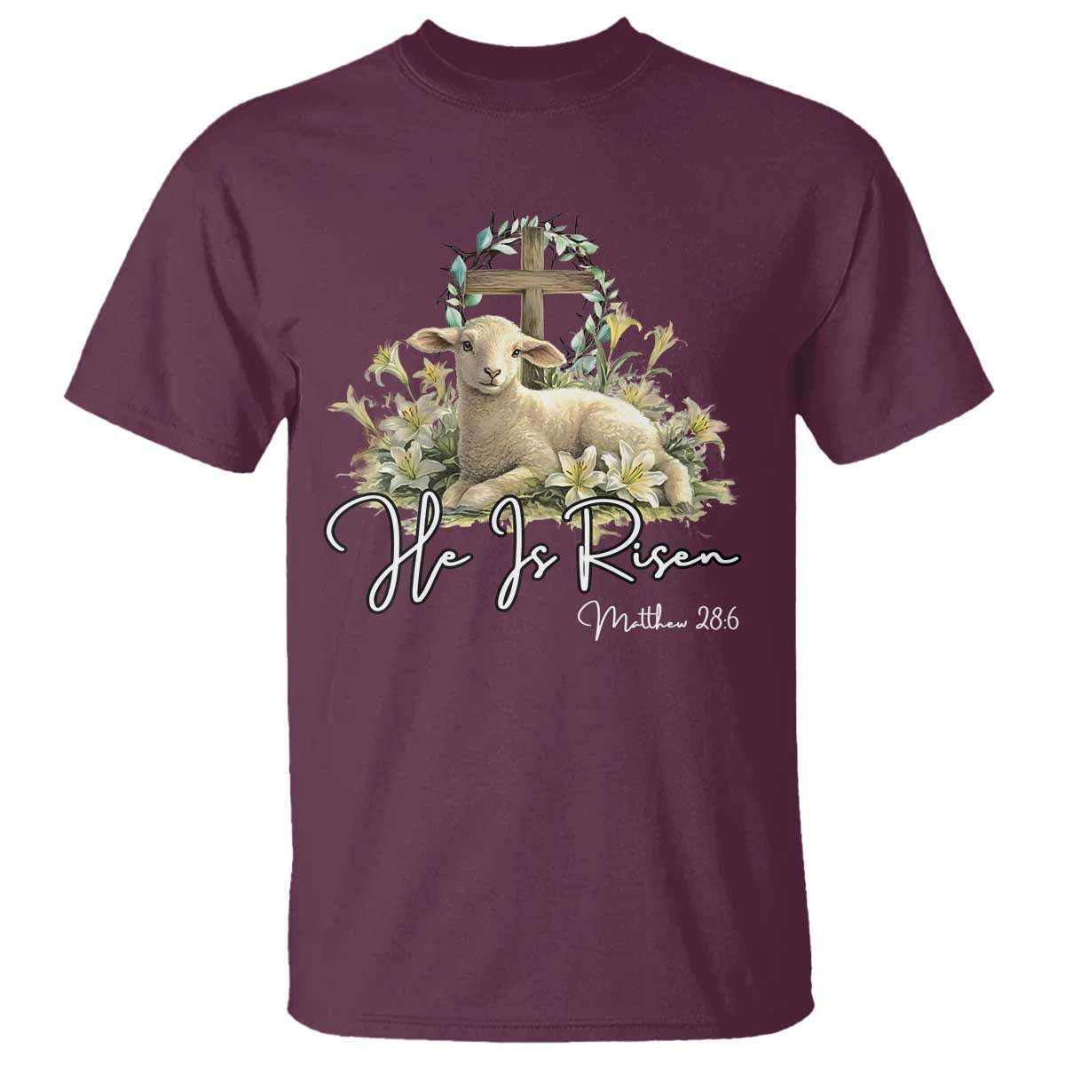He Is Risen T Shirt Christian Religious Easter Day Bible Verse Sheep